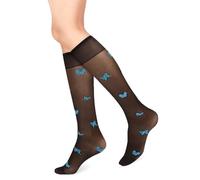 Benefeet Sox Womens Lace Knee High Socks Girls Sheer Mesh Knee High Stockings Cute Fishnet Lolita Calf Sock, Black-blue Butterfly, One size