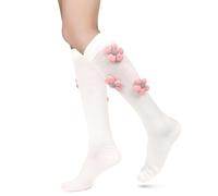Benefeet Sox Womens Lace Ruffle Knee High Socks Girls Kawaii Lace Top Lolita Stockings Black White Cute Knee High Socks, White-pink Flower, One size
