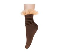 Benefeet Sox Women's Retro Slouch Crew Socks, Brown-coffee Lace Ruffle, One Size