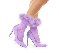 Benefeet Sox Women's Ruffle Fishnet Anklet Socks - Fake Feather Cuff Mesh Lace - Gift, Purple, One size