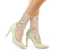 Benefeet Sox Womens Sheer Lace Socks Girls Cute Floral Mesh Loose Sexy See Through Slouch Socks Decorated Christmas Gifts, White Floral, One size