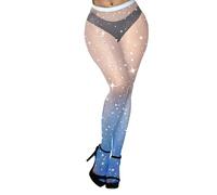 Benefeet Sox Womens Sparkle Fishnets Neon Gradient Glitter Rhinestone Tights Sexy Mesh Stockings Party High Waist Pantyhose, Navy Blue Gradient, One size