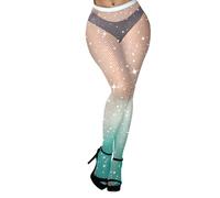 Benefeet Sox Womens Sparkle Fishnets Neon Gradient Glitter Rhinestone Tights Sexy Mesh Stockings Party High Waist Pantyhose, Green Gradient, One size