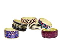 Beneficence Bounty - Super Value Gift or Reseller pack of 6 Masterfully Handmade Traditional Art Indian Bangles in Assorted designs colors in Resin Brass Wood Standard Wrist size for girls & women