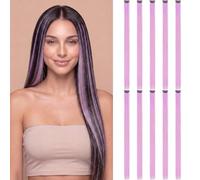 Benehair 10 Pcs Colored Hair Extensions Clip In 22 Inch Colorful Highlights Face Framing Straight Hairpieces Synthetic Hair Pieces for Women Girls Light Purple