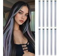 Benehair 10 Pcs Colored Hair Extensions Clip In 22 Inch Colorful Highlights Face Framing Straight Hairpieces Synthetic Hair Pieces for Women Girls Sky Blue/Pink/Purple