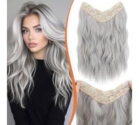 Benehair 18 Inch Clip in Hair Extensions Long Curly Wave Clips in One Piece 5 Clips Extensions Synthetic Fiber Full Head Natural Looking Hair Piece for Women(Silver Gray, 160g)