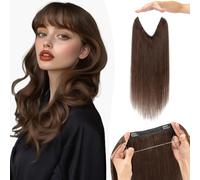 Benehair #2 Dark Brown Real Hair Secret Wire Extensions Remy Human Invisible Wire Hair Extensions with Clips One Piece Adjustable Straight 20 Inches (70g)