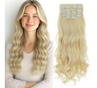Benehair 22" Clip in Hair Extensions 12 Pcs Long Curly Wave Hair Extensions Clip in Full Head Synthetic Fiber Platinum Blonde Hair Piece for Women Girls(Platinum Blonde, 180g)