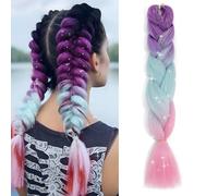 Benehair 24 Inches Braiding Hair Sparkly Braids Extensions Hair with Tinsel Mashup Colorful Synthetic Hair for Braid Hair Extensions for Women(Purple-Ocean Blue-Pink, 100g)