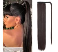 Benehair 28 Inches Straight Ponytail Extension Long Wrap Around Drawstring Ponytail Synthetic Hair Extension Ponytail Brown Hair Pieces for Women(Brown, 140g)