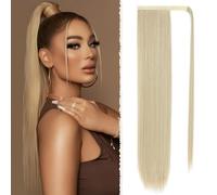 Benehair 28 Inches Straight Ponytail Extension Long Wrap Around Drawstring Ponytail Synthetic Hair Extension Ponytail Blonde Hair Pieces for Women(Blonde, 140g)