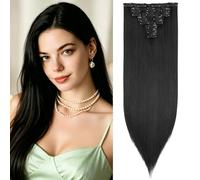 Benehair 8 Pcs 17 Clips Hair Extensions Clip in 26" Long Straight Clip in Hair Extensions for Full Head Synthetic Hairpiece for Women Girl Black