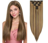 Benehair 8 Pcs 17 Clips Hair Extensions Clip in 26" Long Straight Clip in Hair Extensions for Full Head Synthetic Hairpiece for Women Girl Brown mix Ash Blonde