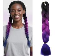 Benehair Braid Extensions 24 Inches Ombre Jumbo Braiding Hair Colorful Synthetic Hair Extensions for Braiding Hair Extensions for Women(Black/Purple/Dark Purple, 100g)