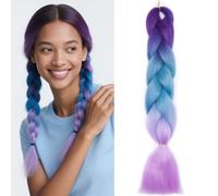 Benehair Braid Extensions 24 Inches Ombre Jumbo Braiding Hair Colorful Synthetic Hair Extensions for Braiding Hair Extensions for Women(Dark Purple/Blue/Light Purple, 100g)