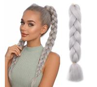 Benehair Braiding Hair Long Braids Extensions Hair 24 Inches Colorful Synthetic Hair for Braid Human Braiding Hair Light Gray Hair Extensions for Women(Light Gray, 100g)