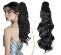 Benehair Claw Clip in Ponytail Hair Extensions 18 Inches Long Curly Wavy Ponytail Extensions Synthetic Black Hair Pieces for Women(Black, 140g)