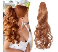 Benehair Claw Clip in Ponytail Hair Extensions 18 Inches Long Curly Wavy Ponytail Extensions Synthetic Ponytail Middle Brown Hair Pieces for Women(Middle Brown, 140g)