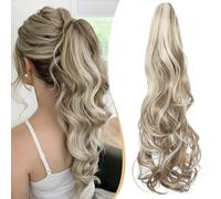 Benehair Claw Clip in Ponytail Hair Extensions 18 Inches Long Curly Wavy Ponytail Extensions Synthetic Ponytail Light Brown mix Blonde Hair Pieces for Women(Light Brown mix Blonde, 140g)
