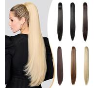 Benehair Claw Clip in Ponytail Hair Extensions, 26 Inches Long Straight Ponytail Extensions Clip in Hair Extension Synthetic Hair Pieces for Women(Golden mix Bleach Blonde, 150g)