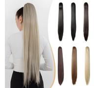 Benehair Claw Clip in Ponytail Hair Extensions, 26 Inches Long Straight Ponytail Extensions Clip in Hair Extension Synthetic Hair Pieces for Women(Dark Blonde mix Bleach Blonde, 150g)