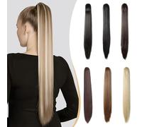 Benehair Claw Clip in Ponytail Hair Extensions, 26 Inches Long Straight Ponytail Extensions Clip in Hair Extension Synthetic Hair Pieces for Women(Light Brown mix Blonde, 150g)