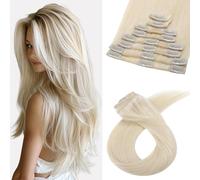 Benehair Clip in Hair Extension 8 PCS Full Head Straight Real Human Hair Extensions Clip in #60 Platinum Blonde Natural Thick Hair Pieces for Women 10 Inch (50 g)