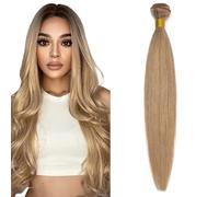 Benehair Double Weft Remy Real Human Hair #27 Dark Blonde Sew in Extensions Straight Invisible 22 Inch Seamless Long Weft Weave Extensions 100g