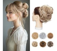 Benehair Hair Bun Ponytail Extension Straight Synthetic Messy Hair Buns Hair Piece Short Ponytail Bun Extensions Elastic Easy Scrunchie Hair Pieces for Women(Light Brown to Blonde, 80g)