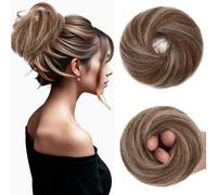 Benehair Hair Buns Real Remy Human Scrunchy Updo Hair Piece Elastic Messy Bun Donut Accessories Scrunchies Updo Ponytail Extensions #4/613 Medium Brown Mix Bleach Blonde 25g