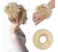 Benehair Hair Buns Real Remy Human Scrunchy Updo Hair Piece Elastic Messy Bun Donut Accessories Scrunchies Updo Ponytail Extensions #613 Bleach Blonde 17g