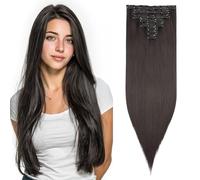 Benehair Hair Extensions Clip in 18 Inch Long Straight 8 Pcs 17 Clips in Hair Extensions for Full Head Synthetic Hairpiece for Women Girl Dark Brown