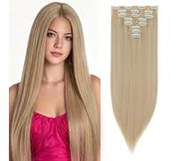 Benehair Hair Extensions Clip in 18 Inch Long Straight 8 Pcs 17 Clips in Hair Extensions for Full Head Synthetic Hairpiece for Women Girl Platinum Blonde