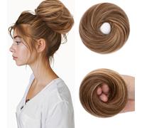 Benehair Hair Pieces for Women Messy Bun Real Hair Ponytail Extension Accessories Donut Straight Scrunchies #4/27 Medium Brown Mix Dark Blonde 25g
