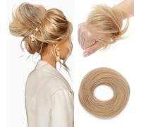 Benehair Human Hair Bun Tousled Updo Elastic Hair Bun Hairpiece for Women Donut Accessories Scrunchies Elastic Easy Scrunchie for Girls #27 Dark Blonde 17g
