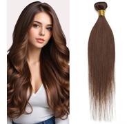 Benehair Human Hair Extensions Weft Straight Remy #4 Medium Brown Double Weft Remy Real Human Hair 100g 12 Inch Sew in Extensions Invisible