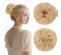 Benehair Human Hair Messy Bun Tousled Updo Elastic Hair Bun Curly Wavy #613 Bleach Blonde Real Hair Scrunchies Hairpiece for Women 25g