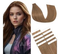 Benehair Invisible Tape in Hair Extensions Human Hair 10 Pieces Remy Straight #6 Light Brown Real Hair Extension Tapes 20 Inches (15 g)