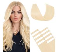 Benehair Invisible Tape in Hair Extensions Human Hair 10 Pieces Remy Straight #60 Platinum Blonde Real Hair Extension Tapes 10 Inches (10 g)