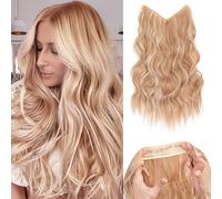 Benehair Invisible Wire Hair Extension 20 Inches Secret Wire Hair Extension with 4 Secure Clips Synthetic Hair Piece Long Wavy Hairpieces for Women, with 1 Comb Dark Ash Blonde Mixed Bleach Blonde