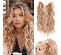 Benehair Invisible Wire Hair Extension 20 Inches Secret Wire Hair Extension with 4 Secure Clips Synthetic Hair Piece Long Wavy Hairpieces for Women, with 1 Comb Dark Golden Mix Beige Blonde #88/429