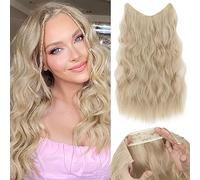 Benehair Invisible Wire Hair Extension 20Inches 16/613 Light Brown mix Bleach Blonde Secret Wire Hair Extension with 4 Secure Clips Synthetic Long Wavy Secret Headband Hairpieces for Women