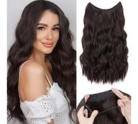 Benehair Invisible Wire Hair Extension 20Inches 4A Dark Brown Secret Wire Hair Extension with 4 Secure Clips Synthetic Hair Piece Long Wavy Secret Headband Hairpieces for Women