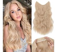 Benehair Invisible Wire Hair Extension 24Inches #18/613 Ash Blonde Bleach Blonde Secret Wire Hair Extension with 4 Secure Clips Synthetic Hair Piece Long Wavy Secret Headband Hairpieces for Women