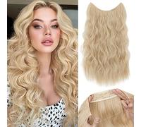 Benehair Invisible Wire Hair Extension 24Inches 86/613 Light Brown mix Platinum Blonde Secret Wire Hair Extension with 4 Secure Clips Synthetic Long Wavy Secret Headband Hairpieces for Women
