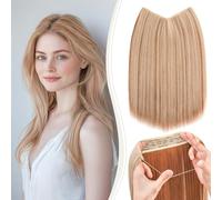 Benehair Invisible Wire Hair Extensions 20 Inch Transparent Wire Adjustable Size Clip in Hair Extension Long Wavy Secret Synthetic Hair Piece for Women(Brown with Blonde, 130g)