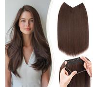 Benehair Invisible Wire Hair Extensions 20 Inch Transparent Wire Adjustable Size Clip in Hair Extension Long Wavy Secret Synthetic Hair Piece for Women(Brown, 130g)