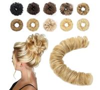 Benehair Long Scrunchy DIY Wrap Around Touseld Updo Hair Extensions Ash Blonde Mix Bleach Blonde Ponytail Curly Hairpieces Wavy Donut Chignons #18P613 Messy Hair Scrunchies 32g