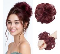 Benehair Messy Bun Hair Piece Curly Wavy Hair Scrunchies Messy Bun Scrunchie Synthetic Donut Updo Hair Pieces for Women Girls (Wine Red, 25g)